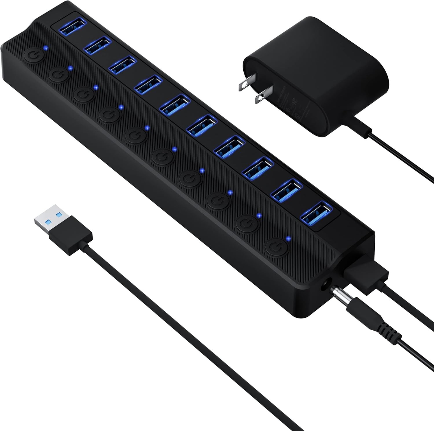 Powered USB Hub 3.0, 10-Port USB Splitter Hub with Individual On/Off Switches an