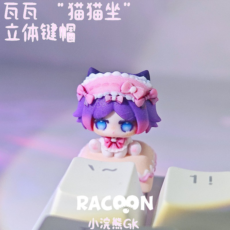 Valorant Cat-Sitting Resin Artisan Keycap Cute Chibi Clove/Sage/Omen/Neon Gift
