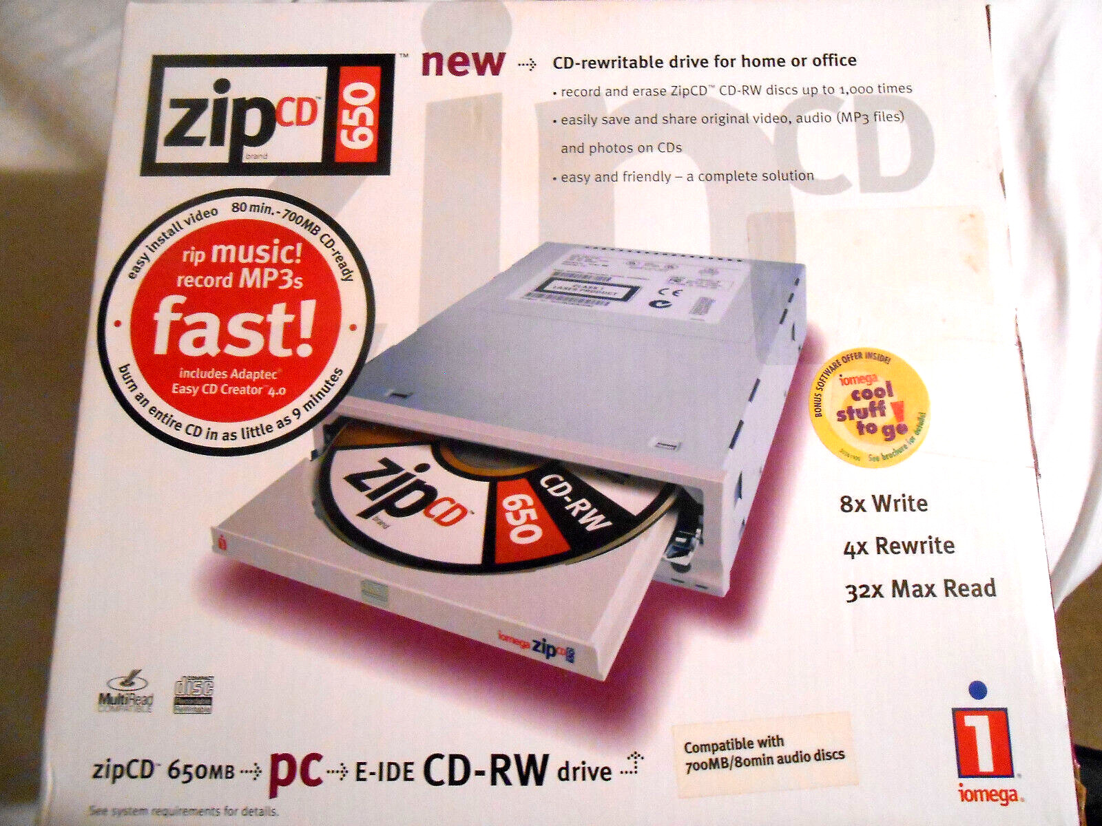 VTG RARE  "IOMEGA ZIP CD Drive ZIPCD3840INT-A" ~ WINDOWS 95/98/2000/ME/NT -NEW