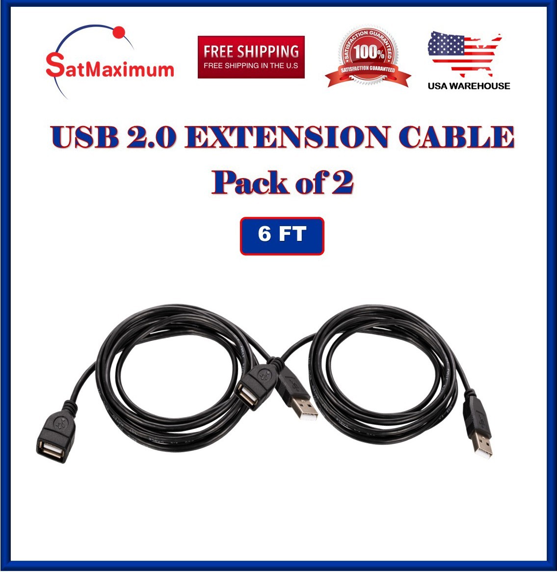 2-Pack – 6FT USB 2.0 Extension Cable A Male to A Female –High-Speed Cord Black
