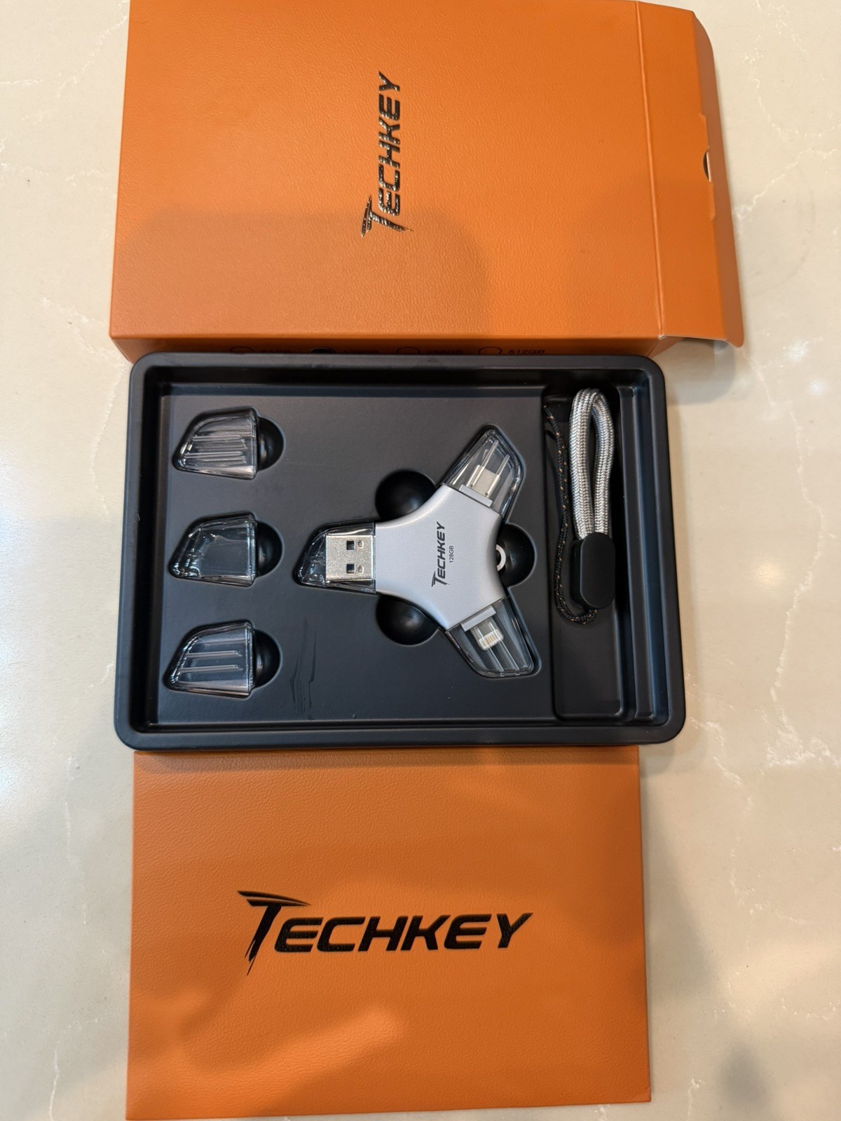 Techkey 256GB 3-in-1 MFi USB Flash Drive USB 3.0/USB-C/Lightning Silver