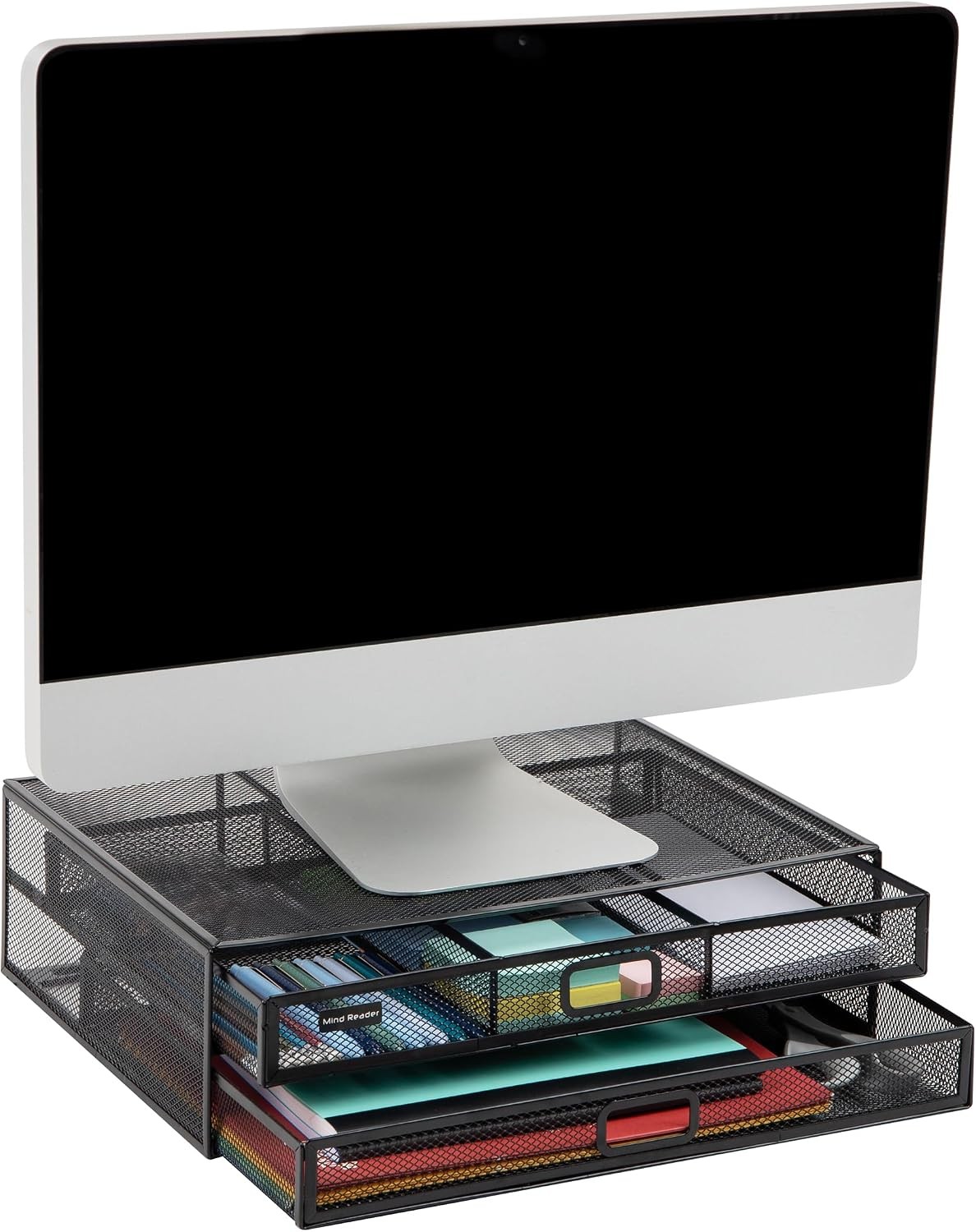 Monitor Stand Ventilated Laptop Riser & Storage Drawer Black
