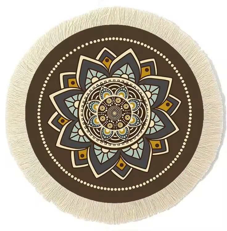 Oriental Rug Style 9” Round Mouse Pad W/Fringe For Gaming or Office