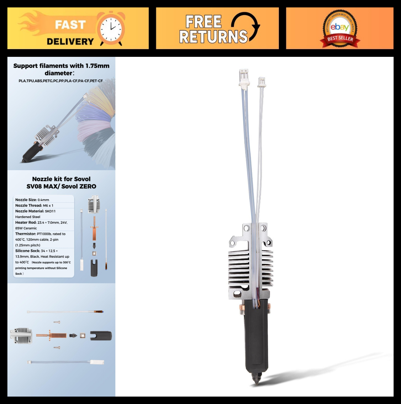 High Flow All Metal Hotend Kit for 3D Printers - SV08 Max Upgrade, Easy Install