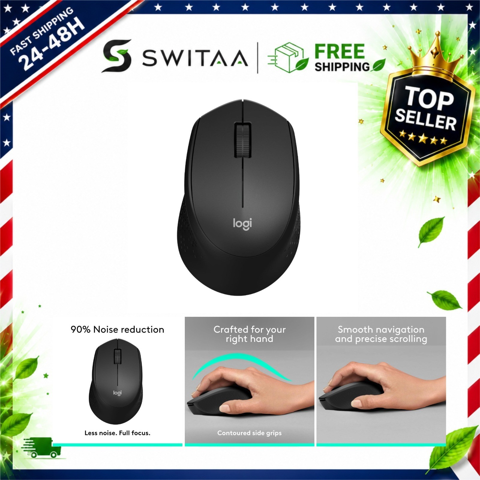 Logitech M330 Silent Plus Wireless Mouse 2.4GHz USB Optical 18-Month Battery