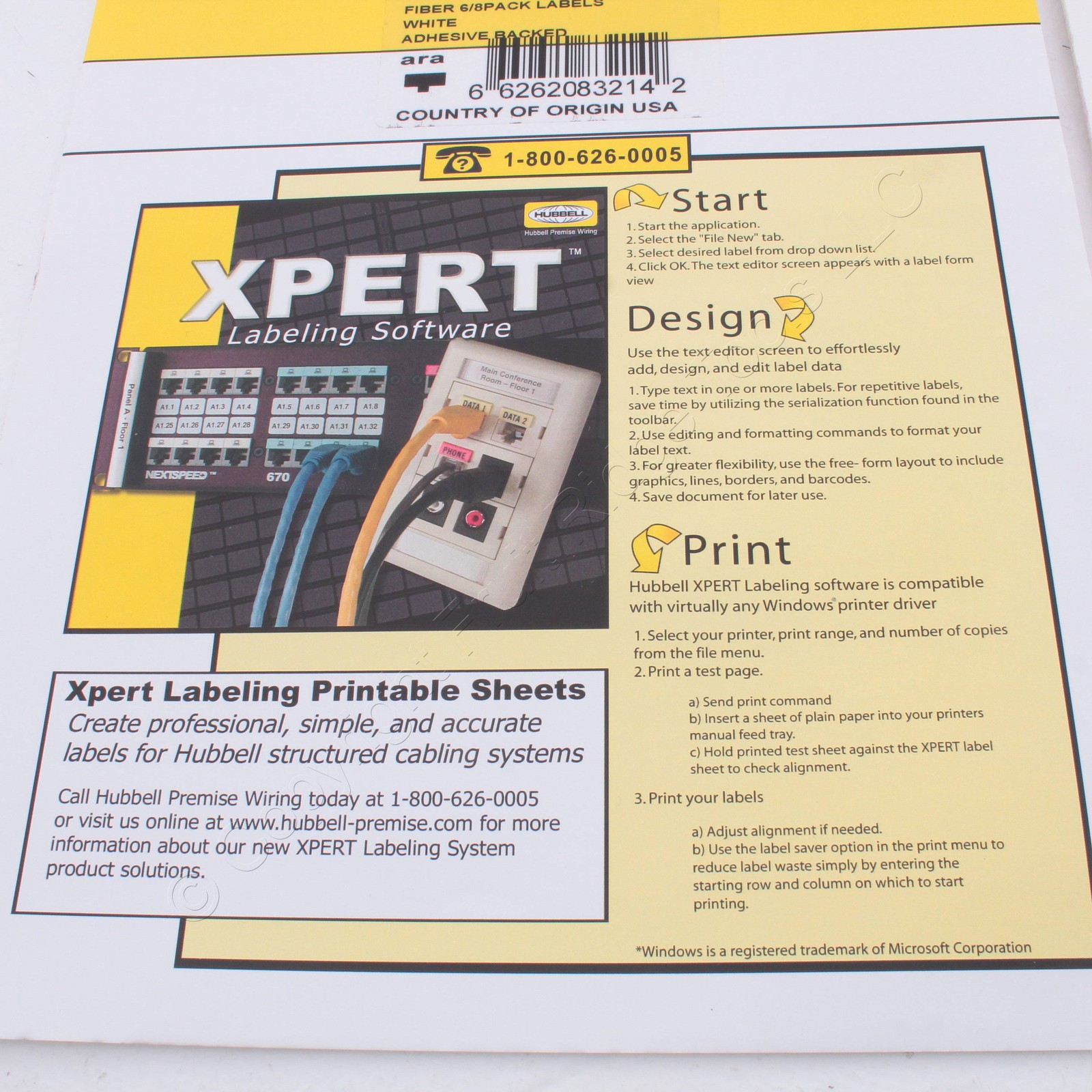 Hubbell Labels For FSPST6 FSPSCD3 FSPLCQ3 FSPFC6 6-Pack Fiber Adapter XPLFOSEPAW