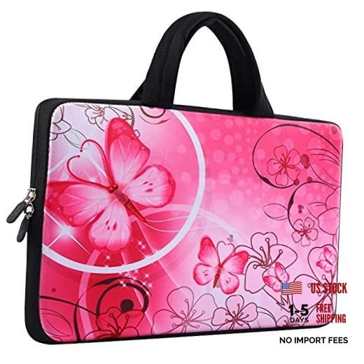 14 15 15.4 15.6 inch Laptop Handle bag Computer Protect Case Pink Butterfly