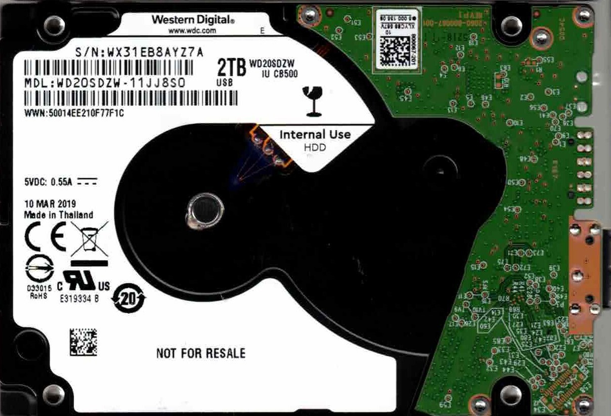 WD20SDZW-11JJ8S0,   WESTERN DIGITAL USB3 2TB  WX31  MAR 2019