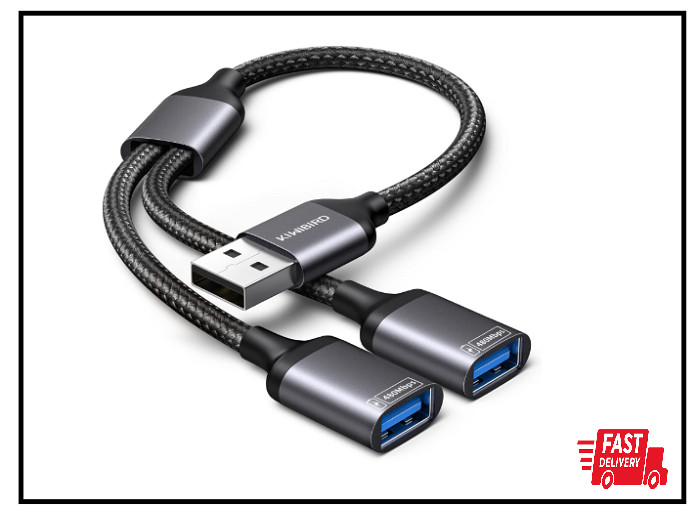 USB Splitter 1 in 2 Out, Cable, Double Dual Port 1 Pack, Grey