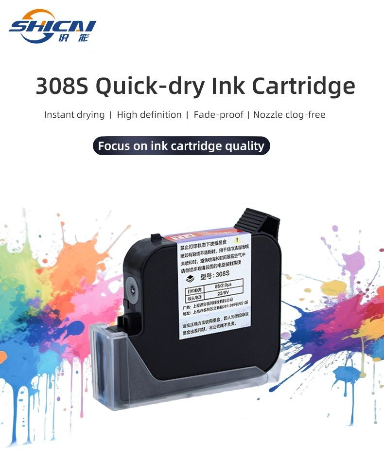 3pcs Black Fast Dry Ink Cartridge for 25.4mm Handheld and Online Inkjet Printer