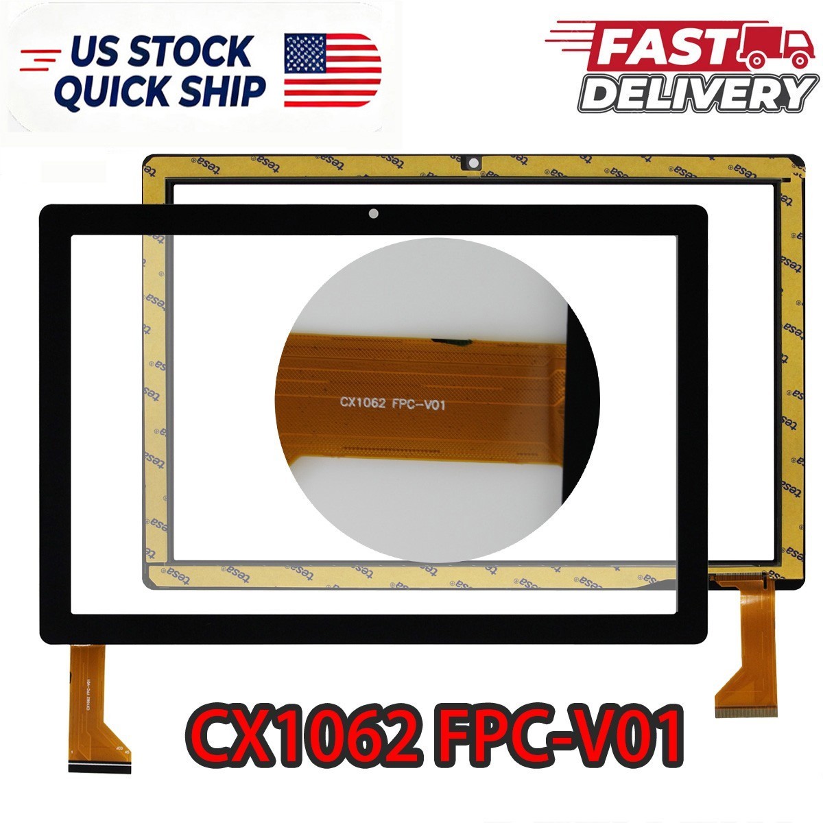 10.1" Touch Screen Panel Digitizer Glass with Adhesive for CX1062 FPC-V01 FAST