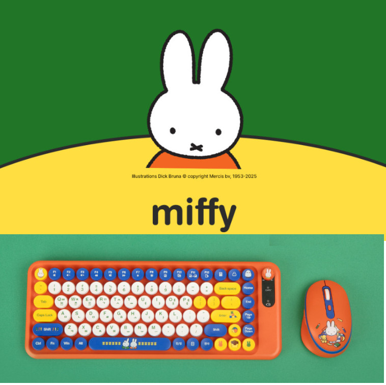 Miffy Wireless Keyboard Mouse Combo Set Multi-Pairing Silent Office PC Laptop