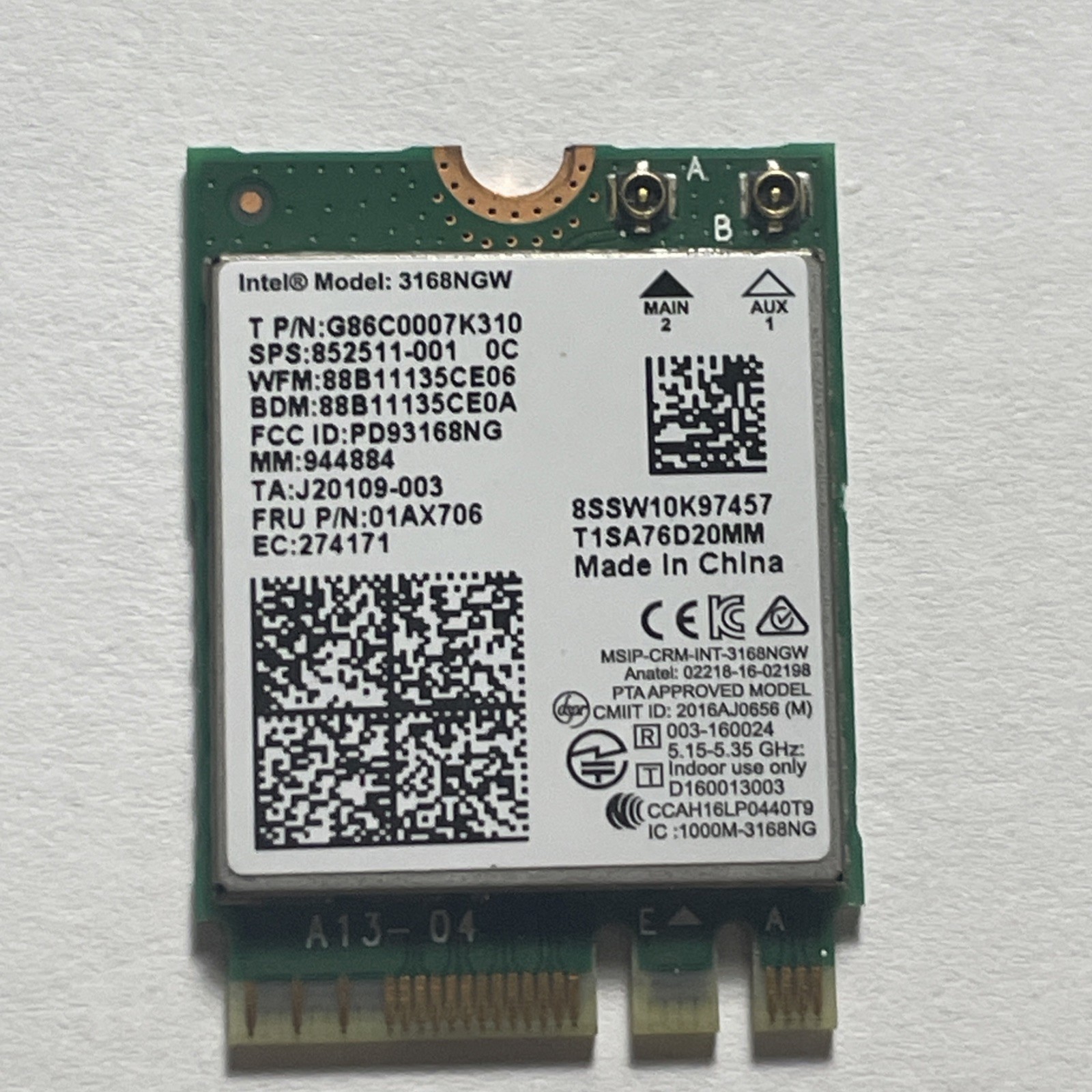 Intel 3168NGW Dual Band Wireless-AC 3168