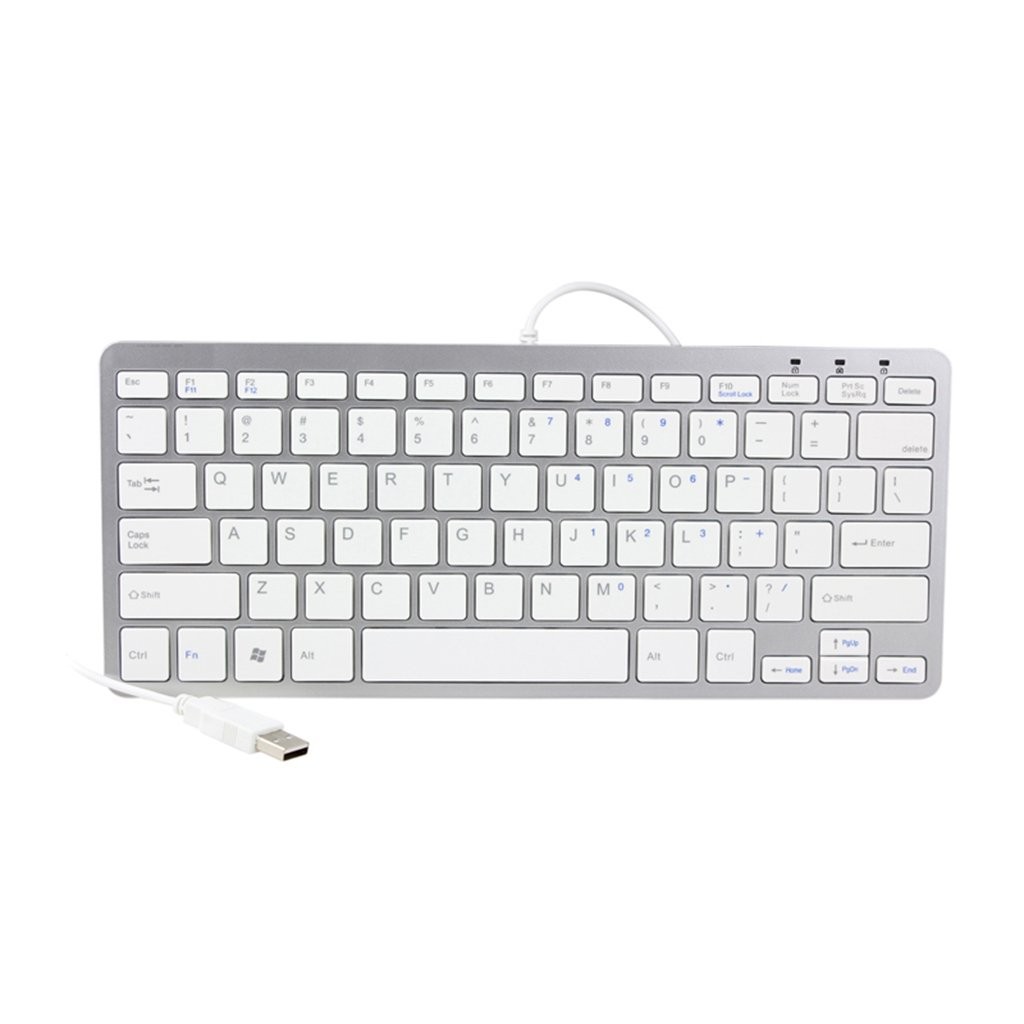 iKKEGOL USB Slim Mini Wired 78 Key Small Super Thin Compact Silver + White