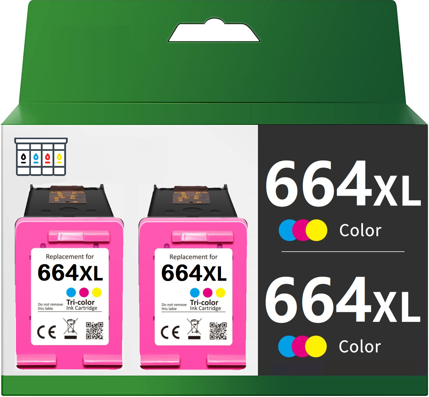 Compatible For HP 664XL Color Ink Cartridge Show Ink Deskjet 1115 2136 3636 -2pk
