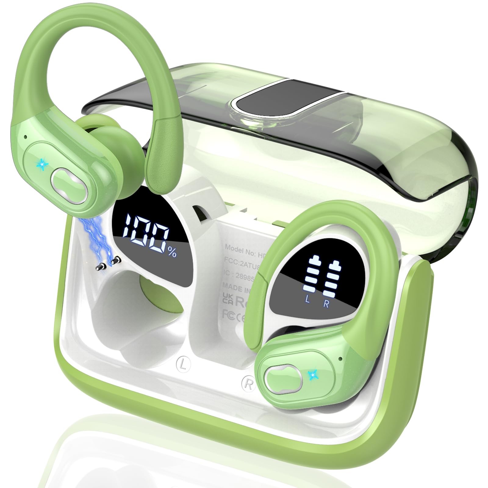 Wireless Earbuds 75H Bluetooth 5.4 Sport Headphones with Earhooks, Green