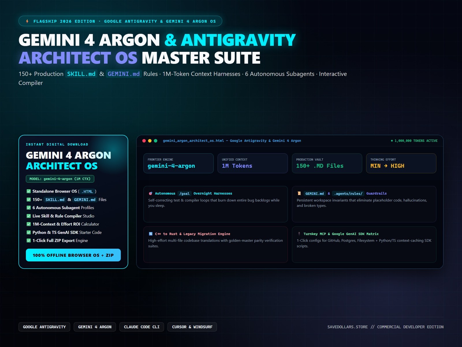 Gemini 4 Argon and Google Antigravity Architect OS 150+ SKILL.md GEMINI.md Kit