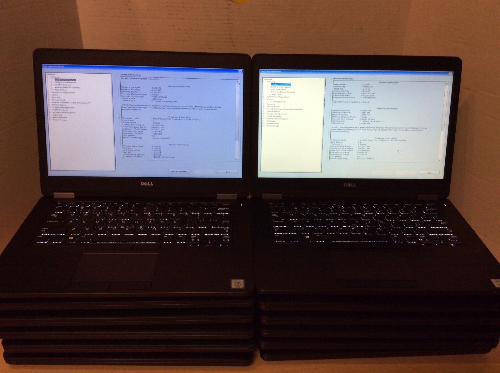 lots of 12 dell latitude 5470 i7 6820HQ 8gb ram no HHD & battery