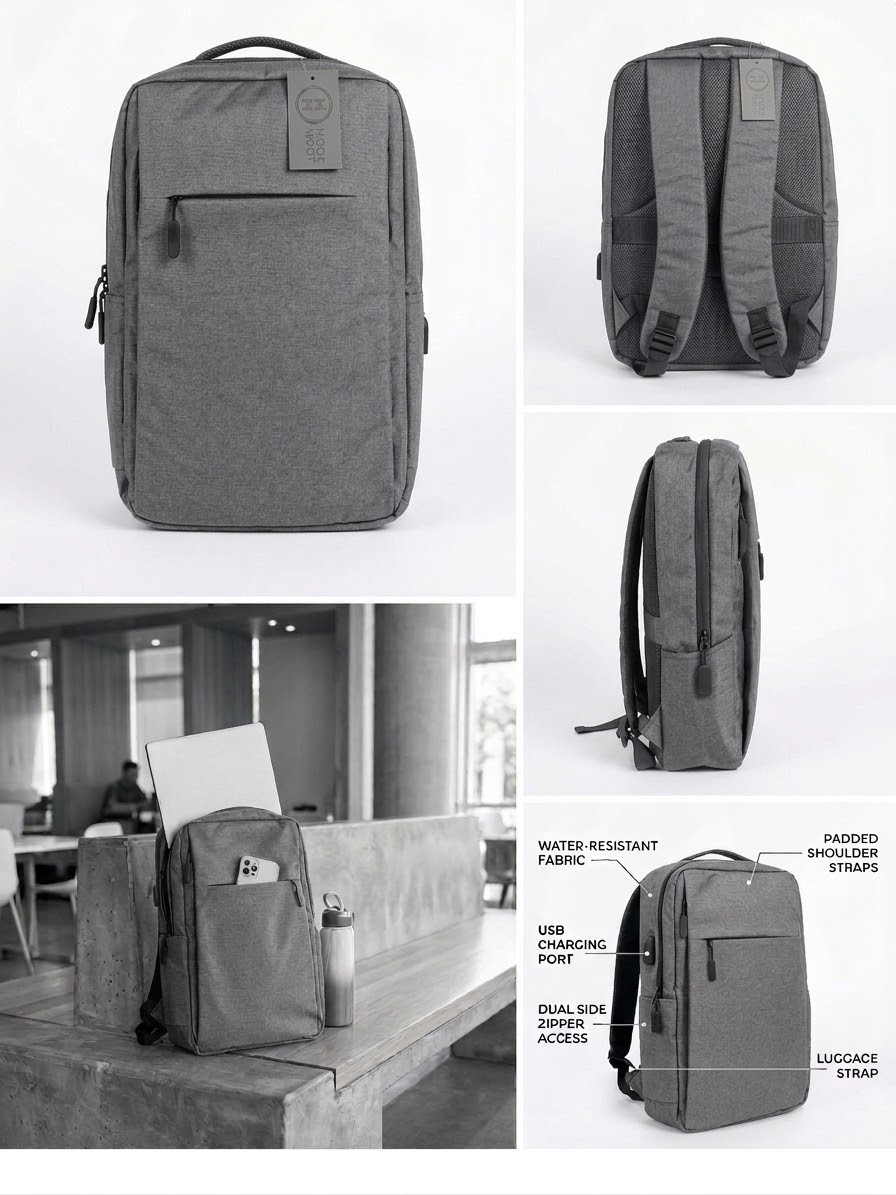 MODA West Full Size  17in Laptop Backpack Gray