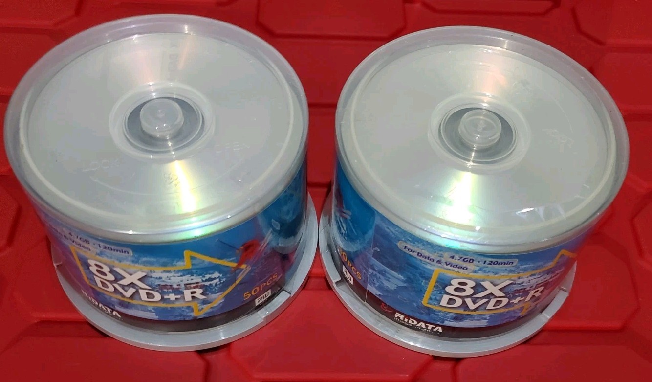 100  RiDATA DVD+R 8x Speed 4.7 GB 120 Minutes 100 Discs New Sealed