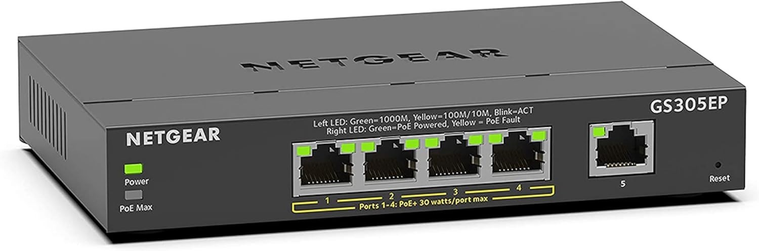 5 Port PoE Gigabit Ethernet Smart Managed Switch GS305EP 4x PoE+ 63W Desktop