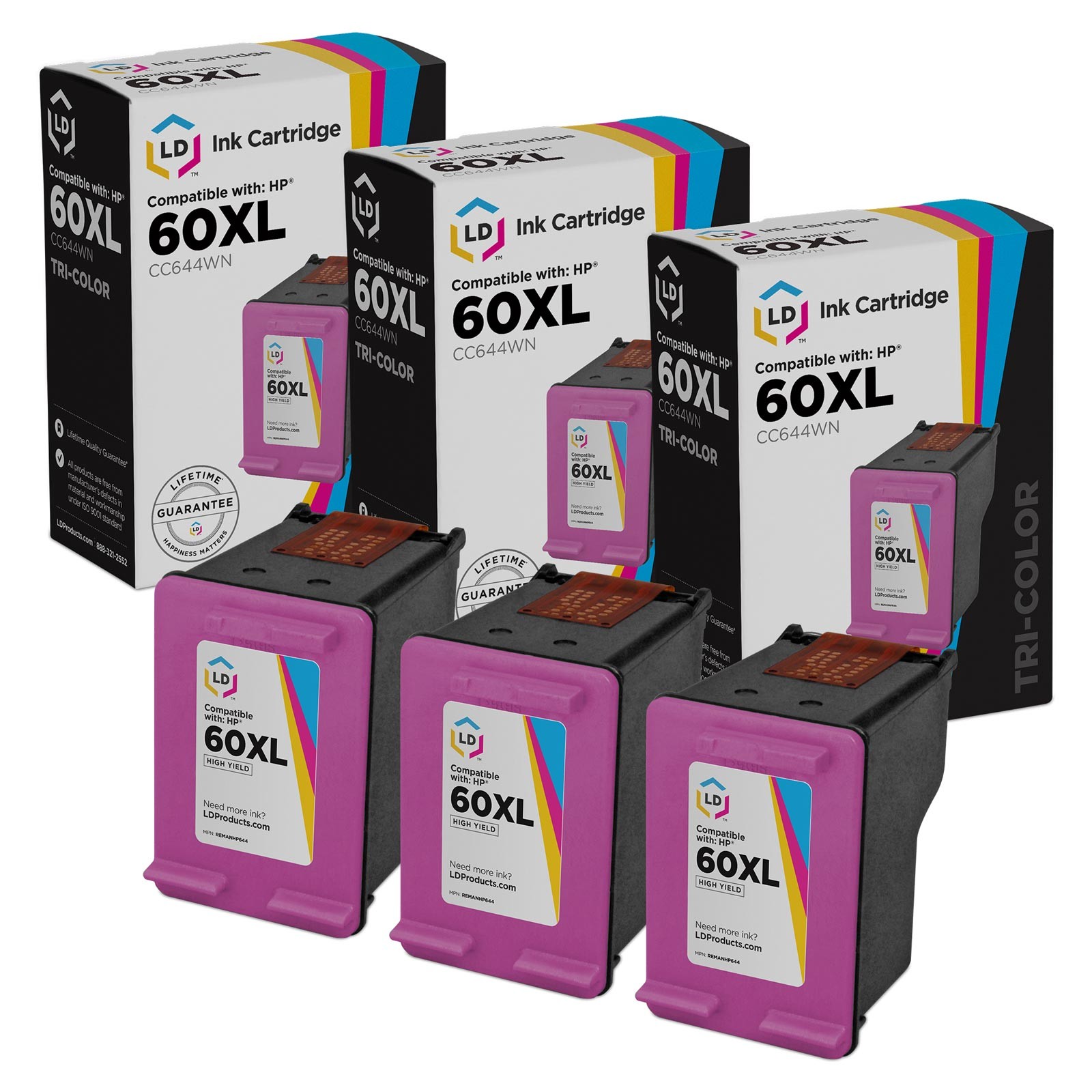 Replacement Replacement Fits for HP 60XL / CC644WN High YieColor Ink 3-Pack