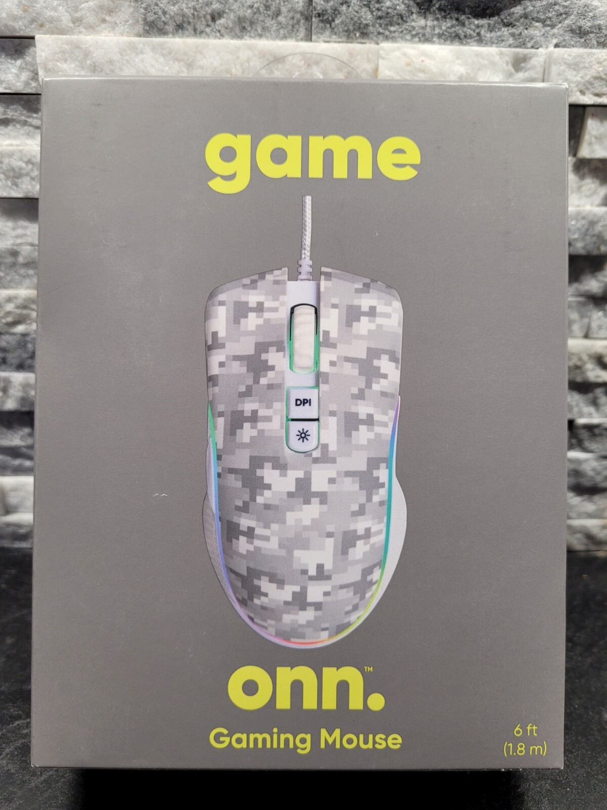 Grey Camo Onn Gaming Mouse Attached USB Power Cable LED Lighting DPI