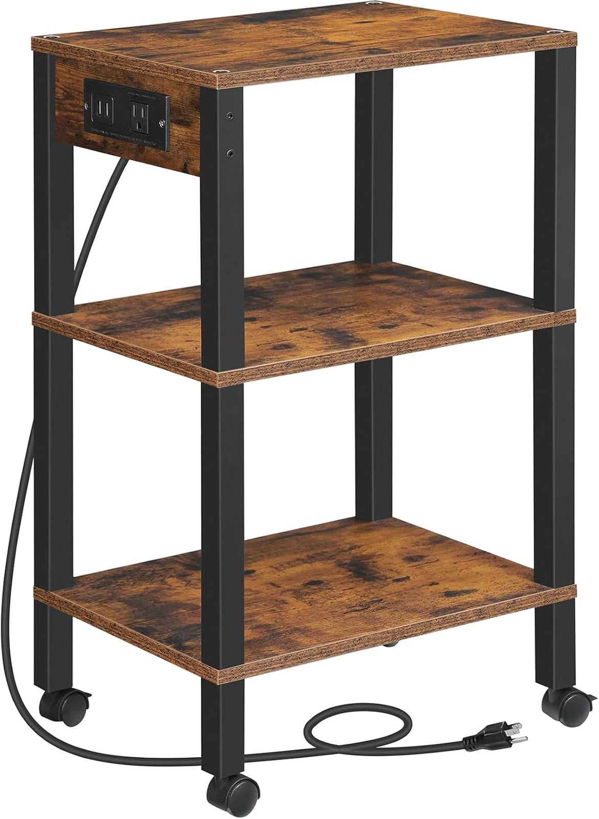 3-Tier Printer Stand with Charging Station, Under Desk Printer Table, Printer