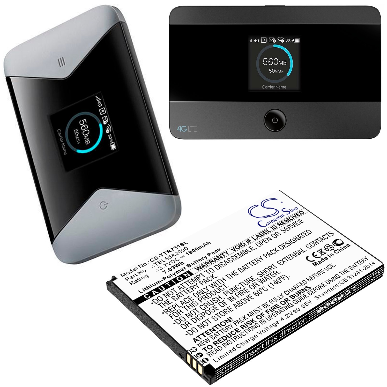Battery 1900mAh Type TBL55A2000 for TP-Link M7310, TP-Link M7350 Ver 4.0
