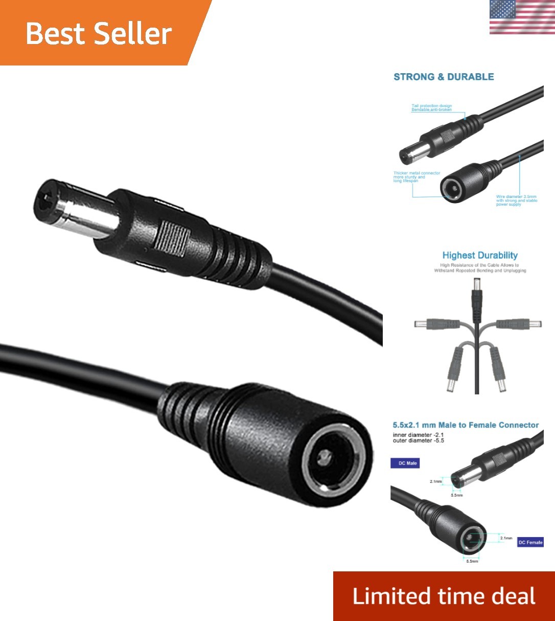 Extend Your Power: 6FT DC Extension Cable 5.5mm x 2.1mm for Multiple Devices