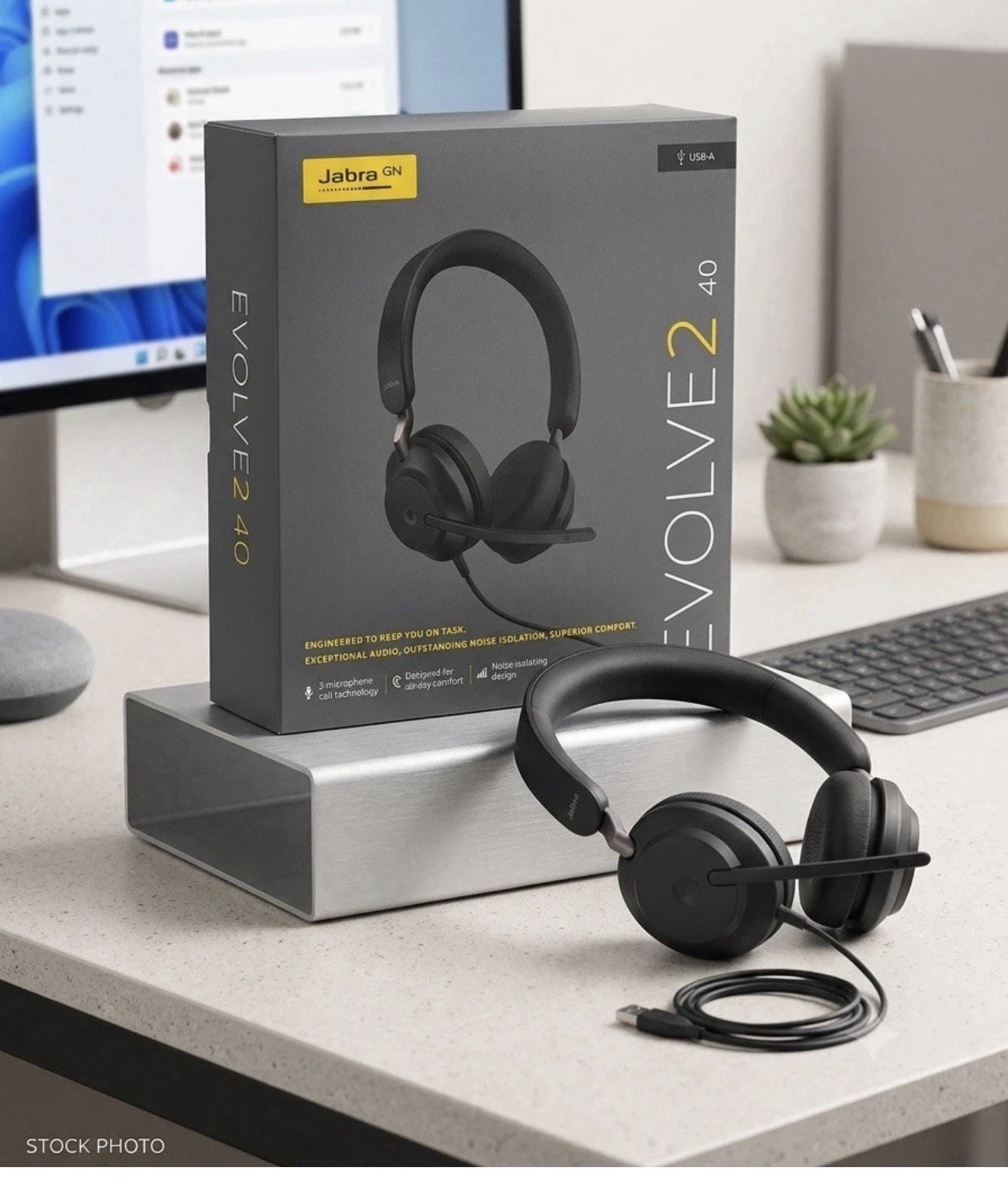 Jabra Evolve2 40 Wired USB On-Ear Headset, Dual, Boom Mic, NC, Black