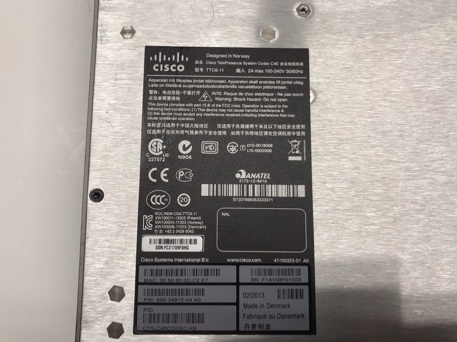CISCO TTC6-11 VIDEO CONFERENCE SYSTYEM & CORD 