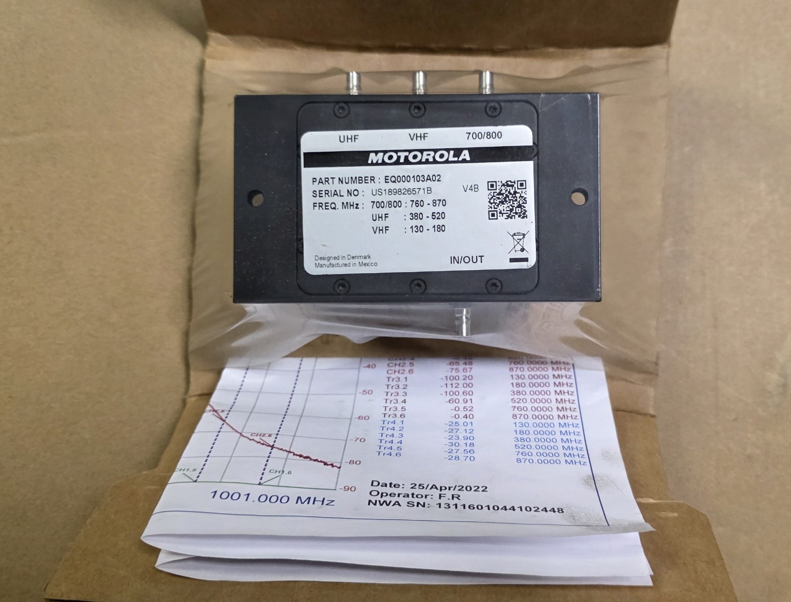 New MOTOROLA EQ000103A02 UHF VHF 700/800  Multiplexer All-Band APX 8500