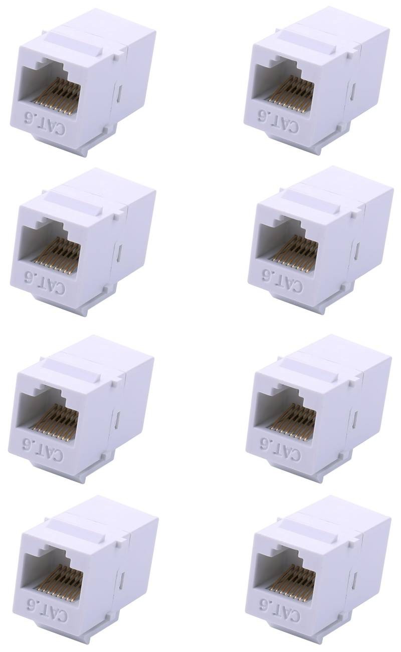 8 Pack CAT6 RJ45 Keystone Network LAN Ethernet Jack Inline Female Coupler White