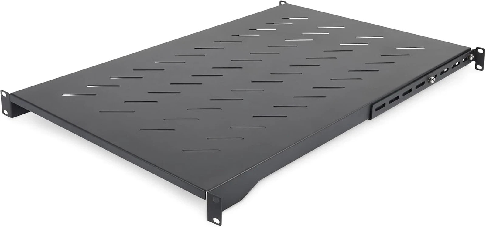 Vented 1U 4-Post Server Rack Shelf, Adjustable Depth, 150Lb Capacity, Black