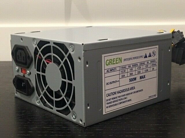 Brand NEW--Green 500w-Max ULTRA QUIET ATX Power Supply 20+4pin & SATA