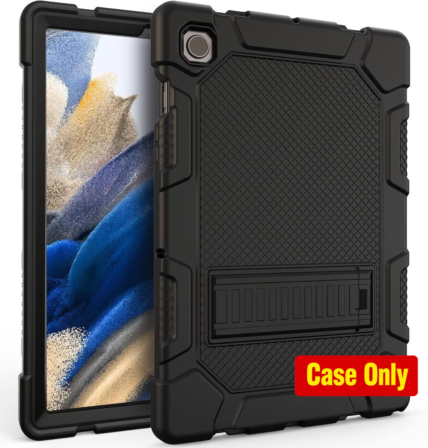 Hybrid Shockproof Rugged Case with Kickstand for 10.5" Galaxy Tab A8 - Black