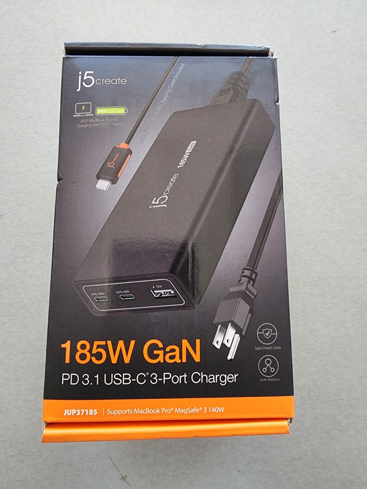J5 Create Multi -port Charger - 185W GaN PD 3.1 USB-C 3-Port Charging Dock Fast