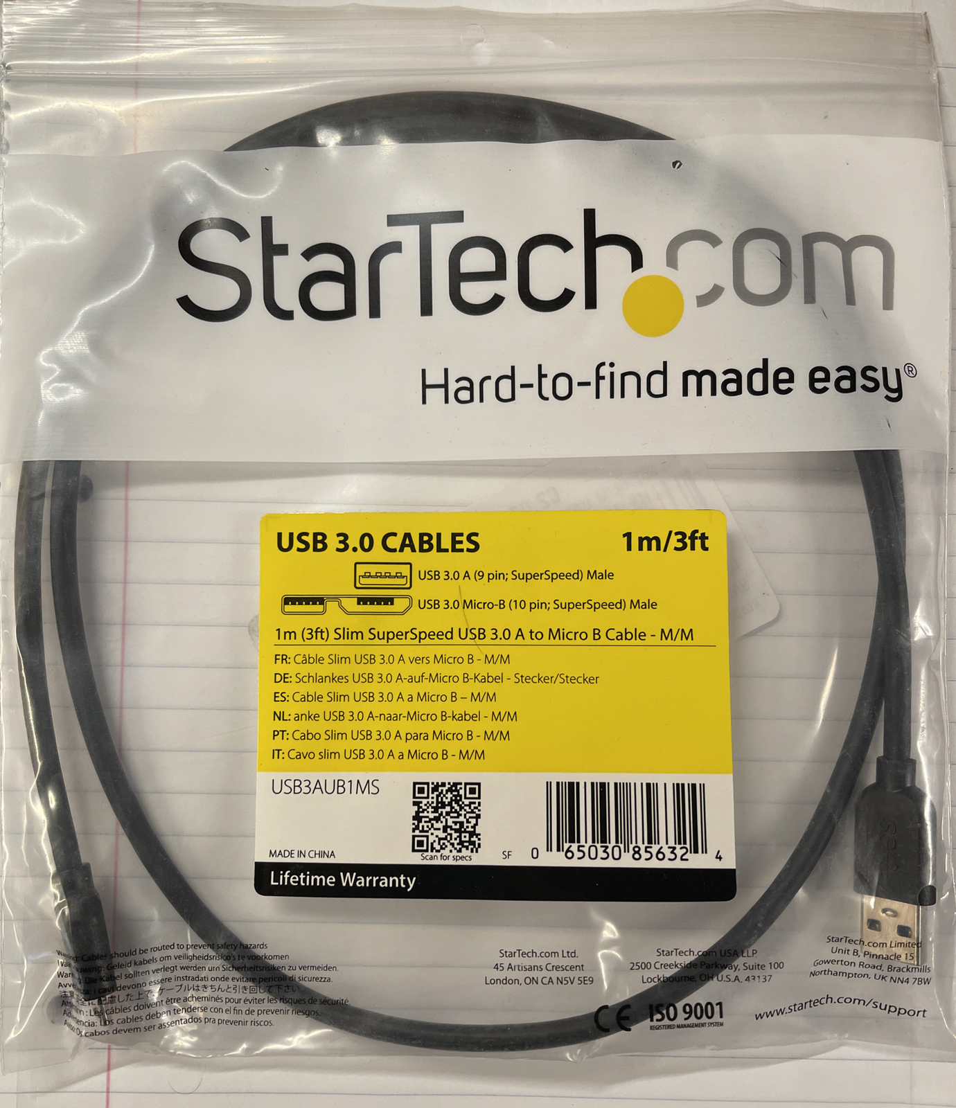 StarTech.com 1m (3ft) Slim SuperSpeed USB 3.0 A to Micro B Cable - M/M