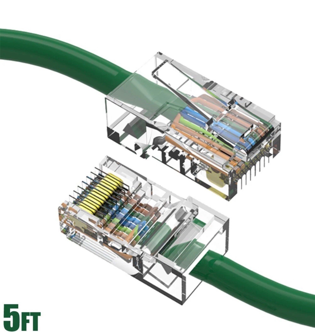 Cat5e 5ft Green Ethernet Patch Cable, 350 MHz UTP Stranded RJ45. (Lot Of 10).