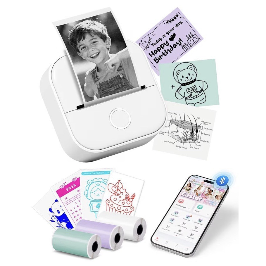 Phomemo T02 Portable Bluetooth Thermal Label Printer, Black & White, 53mm