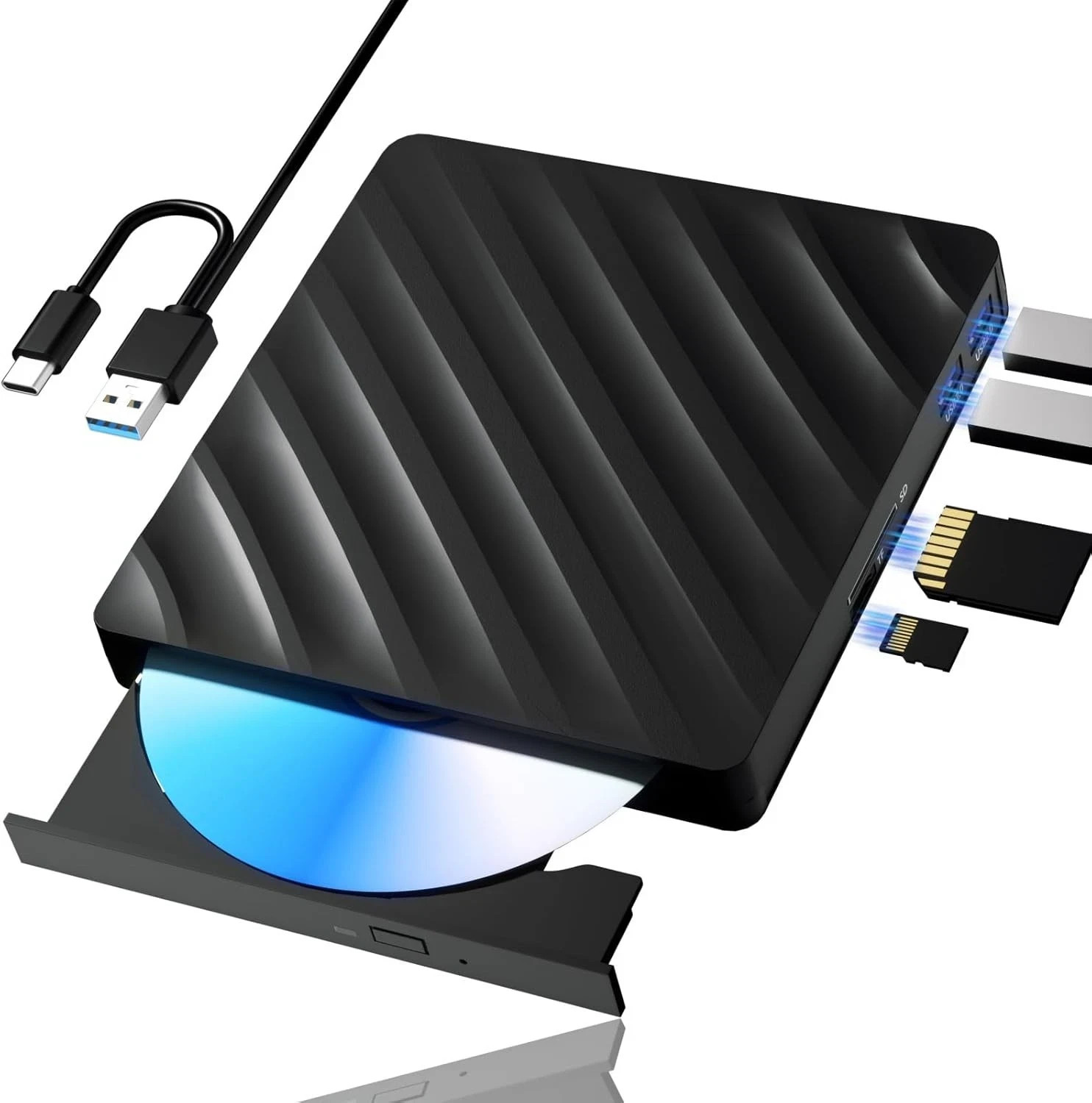 5 in 1 External Blu Ray Drive, Portable Blu Ray Player with USB 3.0 Type-C, CD D