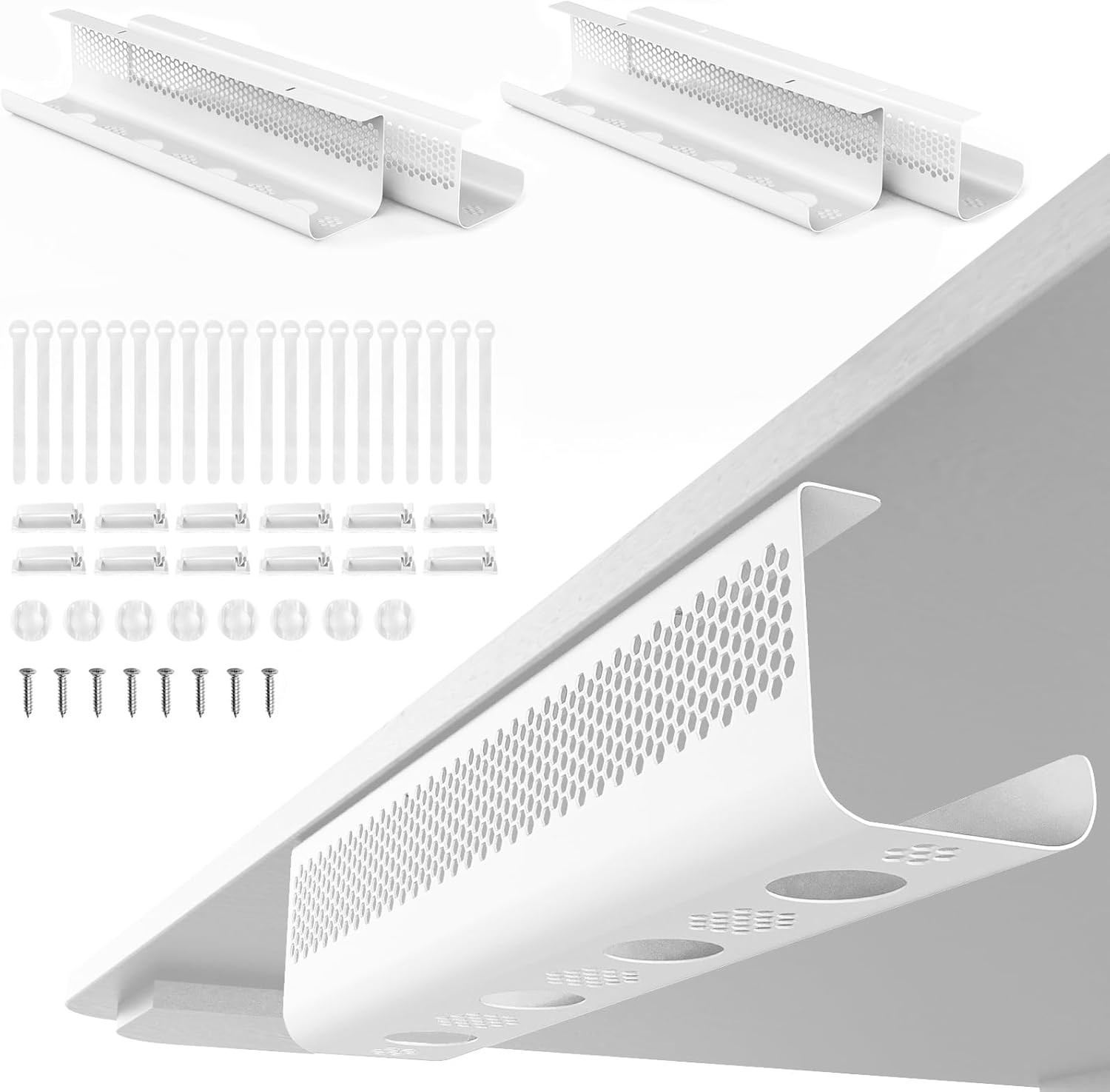 KHAMAL Cable Management under Desk 52PCS - Cable Management Tray Kit Ventilated