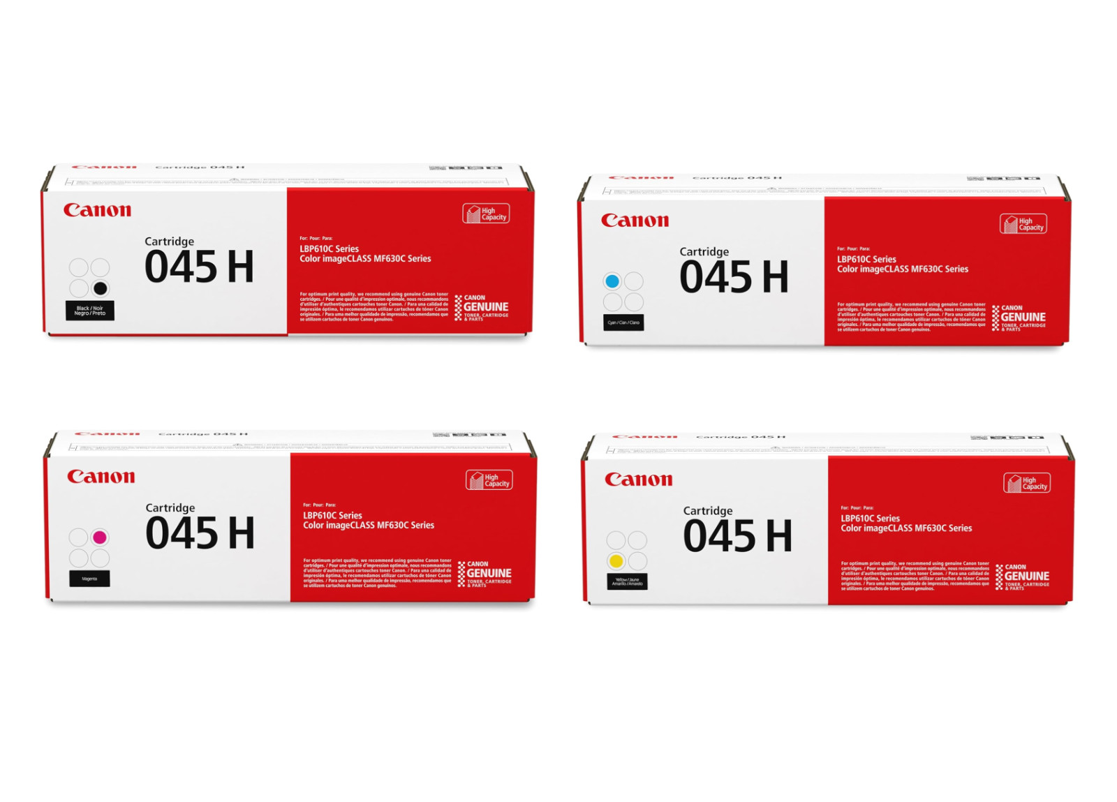 Canon 045H 4 Color Toner Set ( Black Cyan Magenta Yellow ) High Yield Cartridges