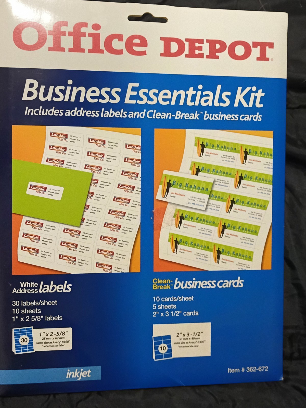 Office Depot Business Essentials Kit  Address labels, Clean Break Business Cards