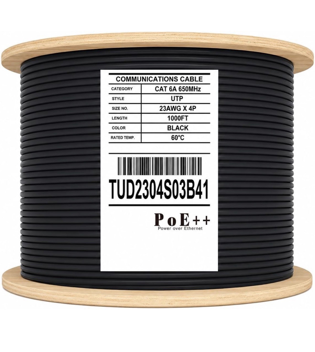 Cat6A Direct Burial Ethernet Cable 1000ft 23AWG Pure Copper UTP 10Gbps PoE++