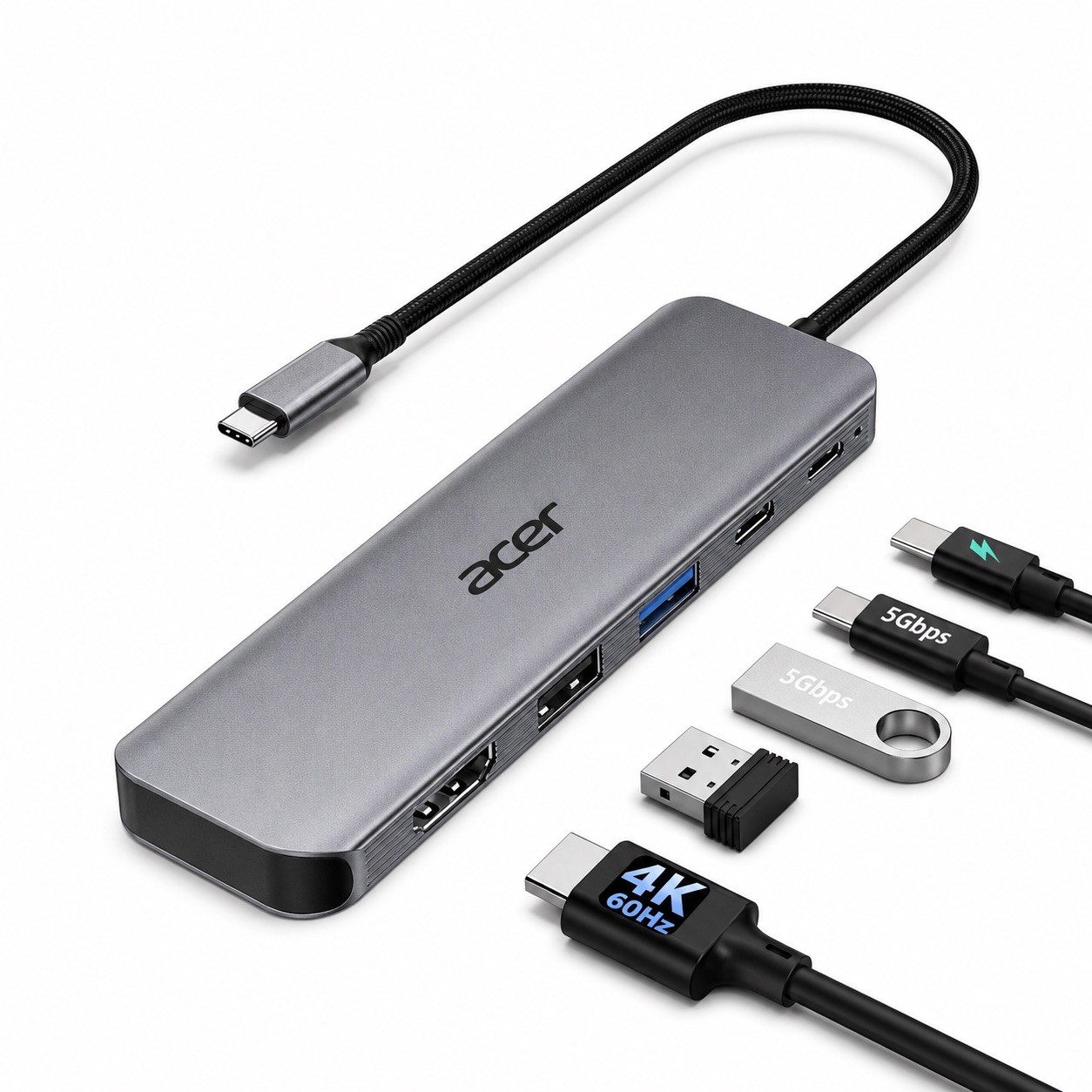 Acer 5-in-1 USB-C Hub HDMI 4K 60Hz 100W PD USB 3.0 Adapter for MacBook iPad
