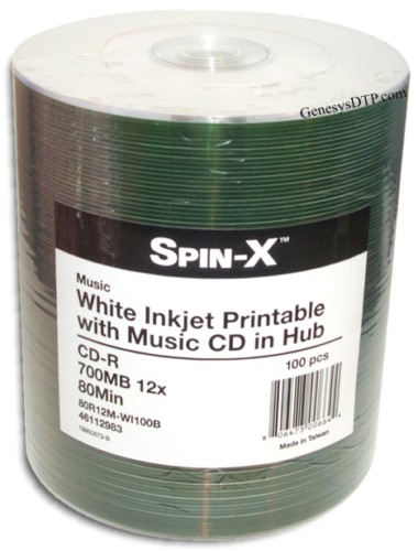 100-Pak =WHITE INKJET= DIGITAL-AUDIO CDR-DA CD-R's by Spin-X