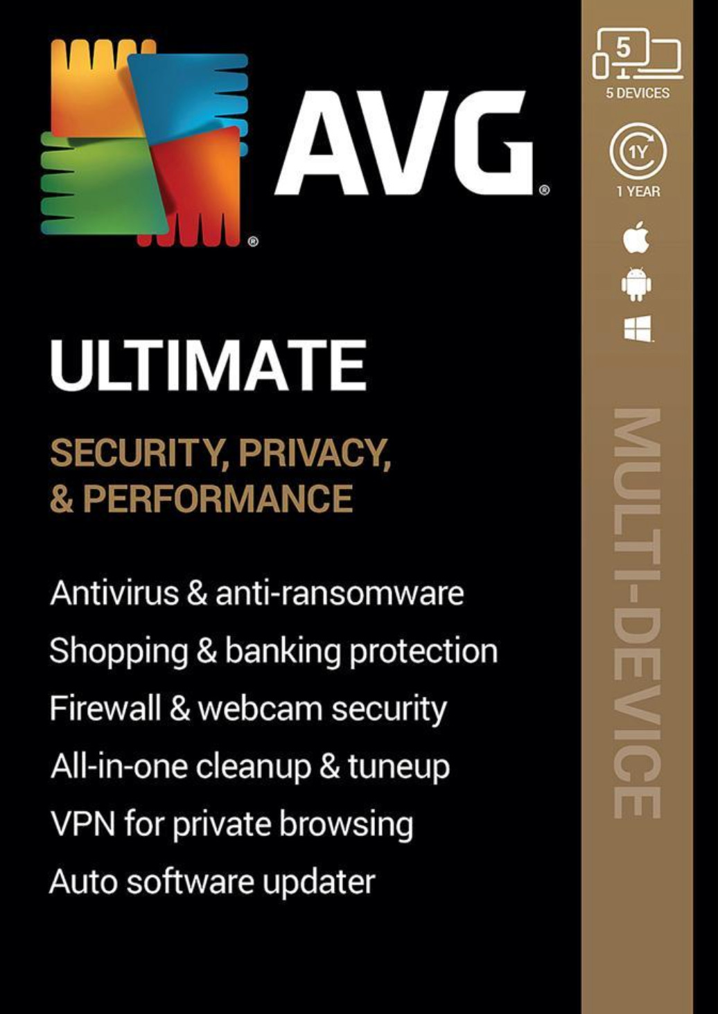 AVG Ultimate Security 2024 5 Devices 1 Year New Retail Ships Fast 