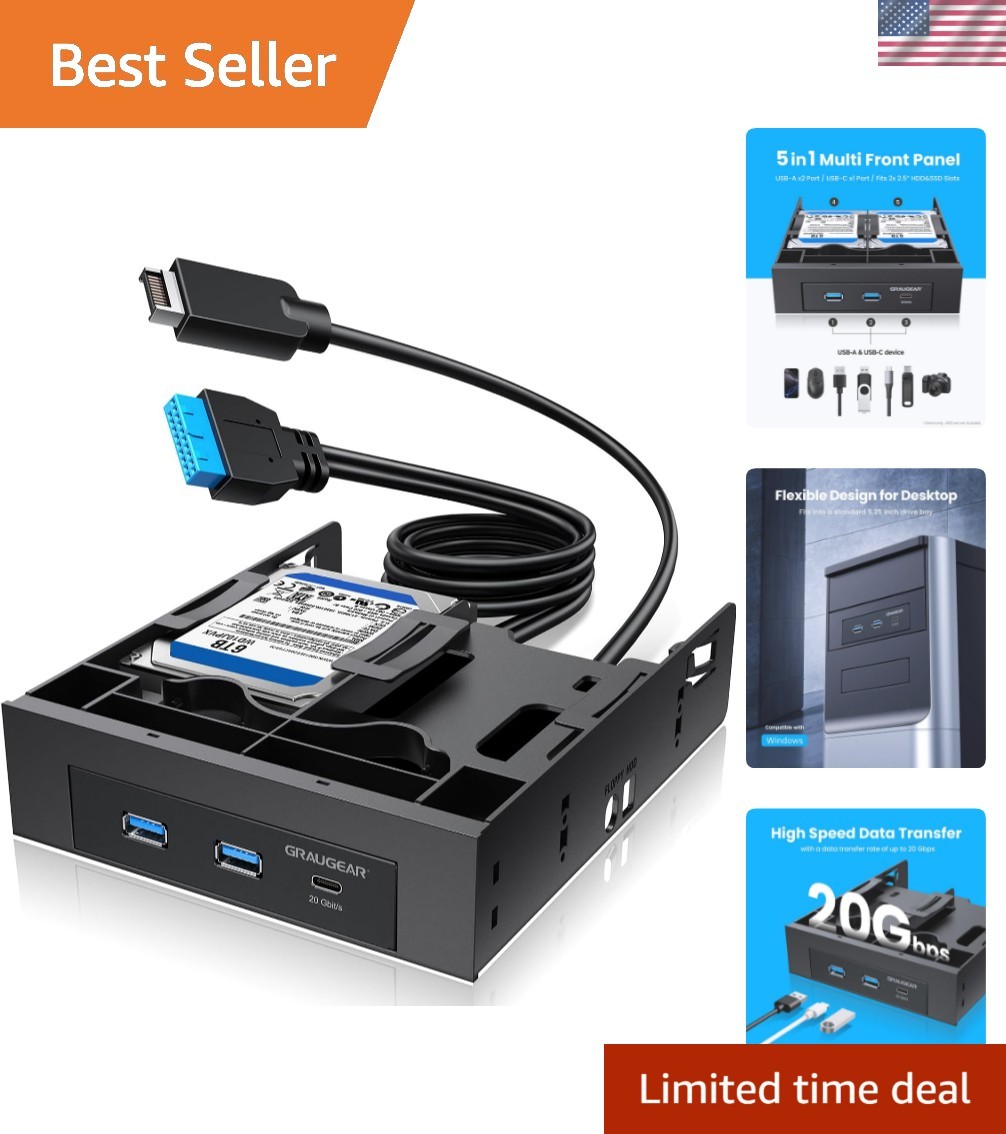 5.25 Inch Internal USB Hub Front Panel – USB‑C 20Gbps + 2X USB‑A 5Gbps, Dual ...